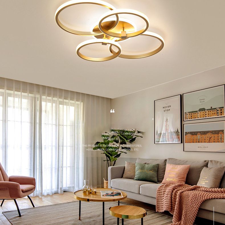 Simplicity Circular Ring Ceiling Light Fixture Metal LED Bedroom Ceiling Fixture in Gold