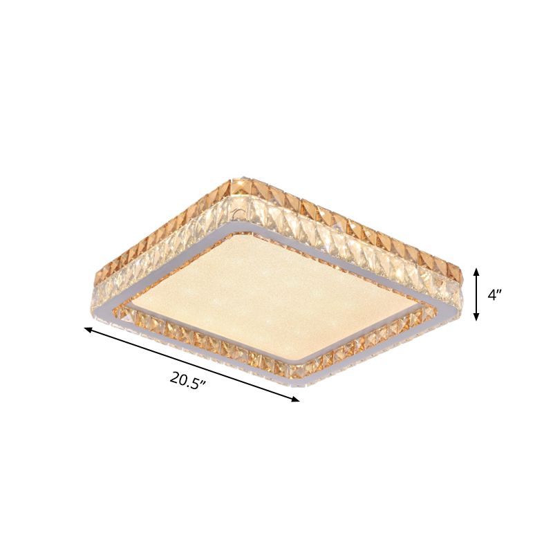 Minimalist Square Ceiling Flush Mount Clear and Gold Crystal Encrusted LED Flushmount Lighting in White