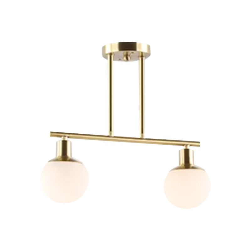 Post Modern Orb Shade Linear Chandelier Milk Glass 2/3 Heads Gold Finish Hanging Pendant Light