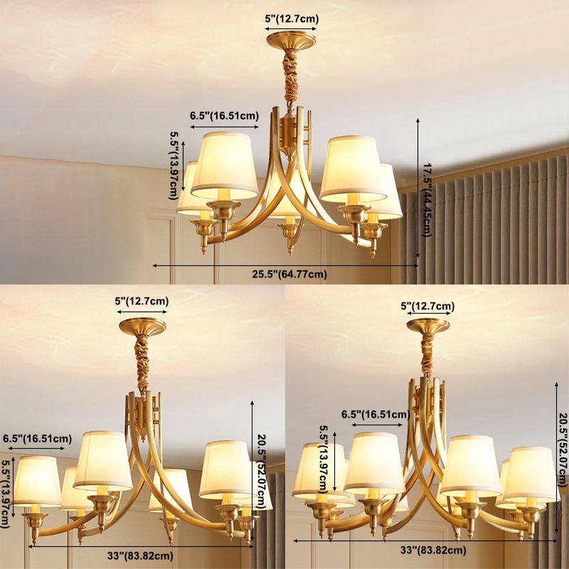 Barrel Chandelier Lighting Fixtures Traditional Multi-Head Gold Suspension Light with Fabric Shade