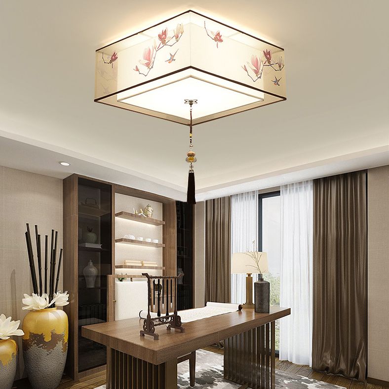 Flush Mount Lighting Fixture Traditional Geometric Fabric Flush Ceiling Light Fixture in White