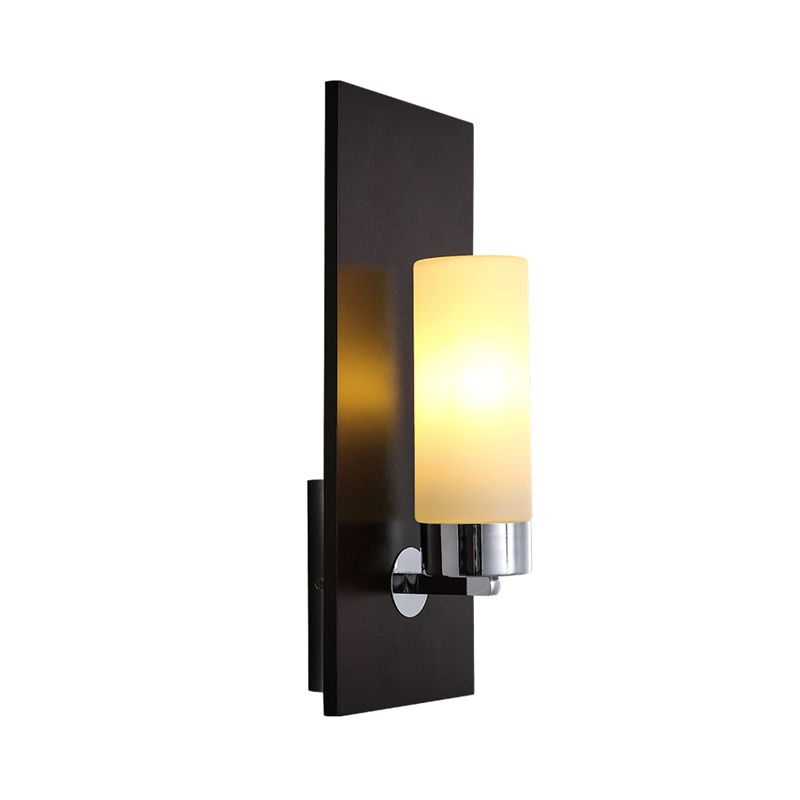 Chrome/Black Cylinder Sconce Lamp Traditional 1 Head Living Room Wall Mounted Light Fixture with Rectangular Backplate