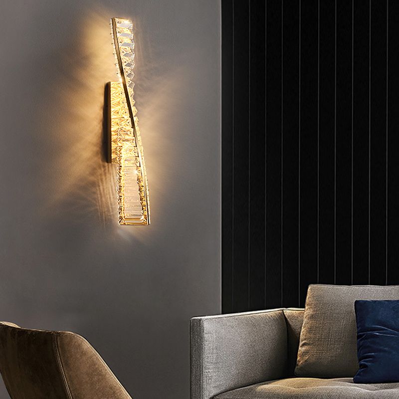 Modern Metal Wall Light Geometric Gold Wall Sconce with Crystal for Living Room