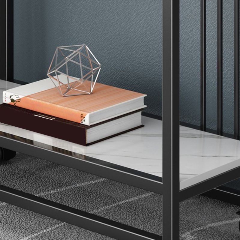 Metal Frame End Table 2-Tier Stone Top Accent Side Table with Shelf