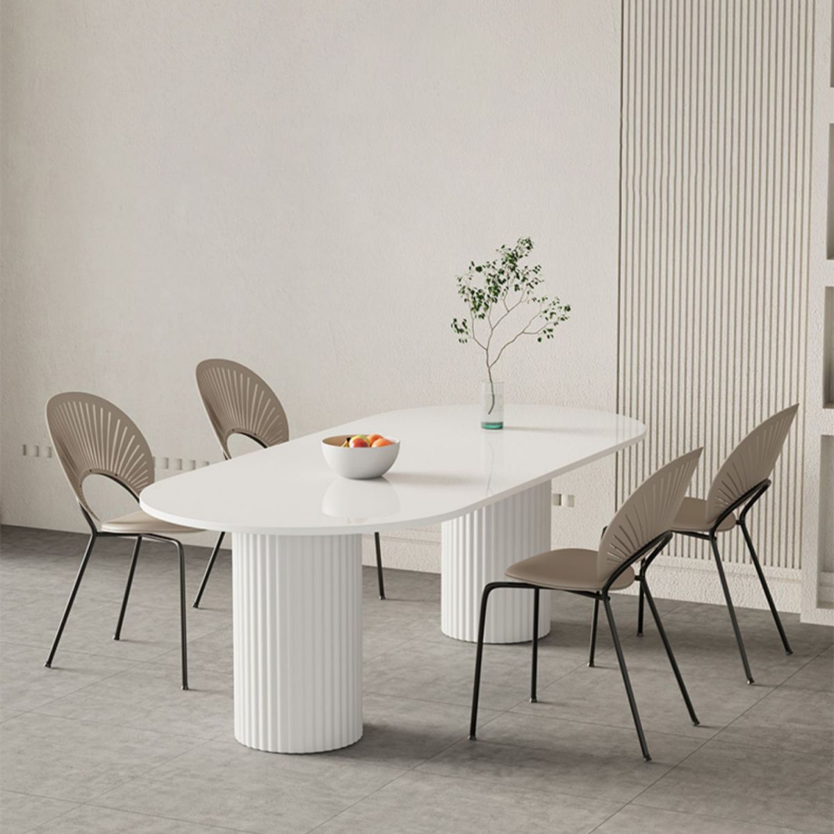 Stone Top Dining Table Modern Oval Dining Table in White with Double Pedestal