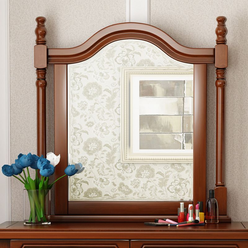 Traditional Mirrored Vanity Set Solid Wood Dressing Table with Stool