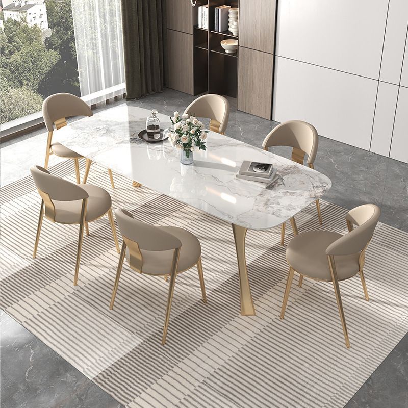 Contemporary 1/4/5/7 Pieces Furniture Stone Rectangle Dining Table Set in White