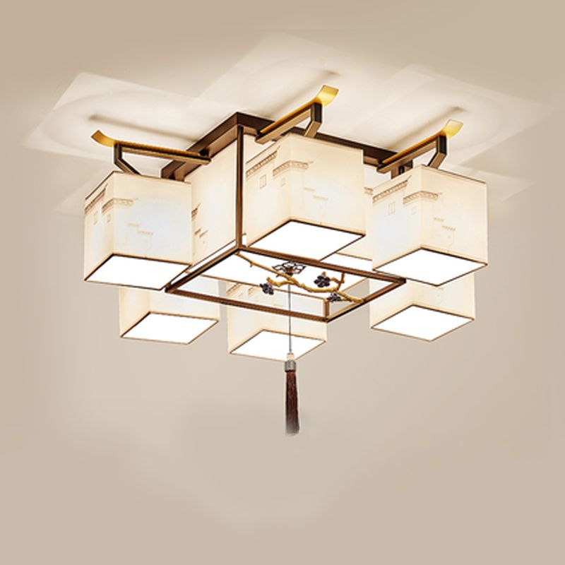 Lampada da incasso in tessuto multitesta in stile cinese per soggiorno, sala da pranzo