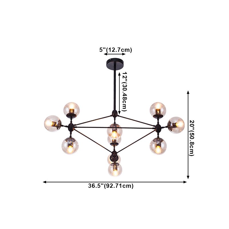 Lámparas colgantes negras de araña de metal nórdica con sombra de vidrio para sala de estar