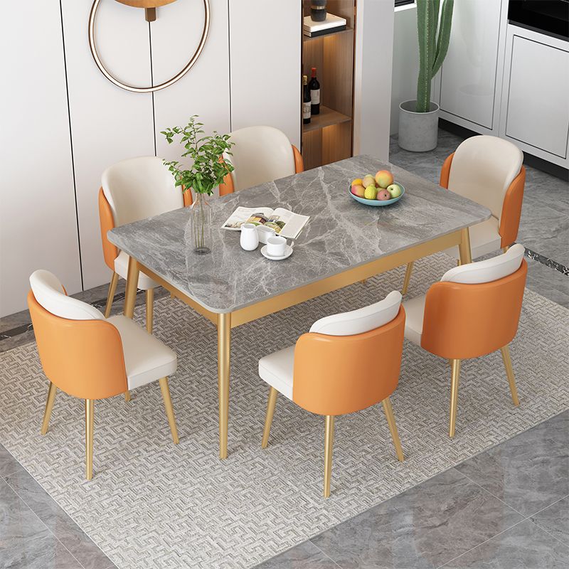 Nordic Stone Top Dining Set 1/2/5/7 Pieces Grey Dining Table with Leather Chairs