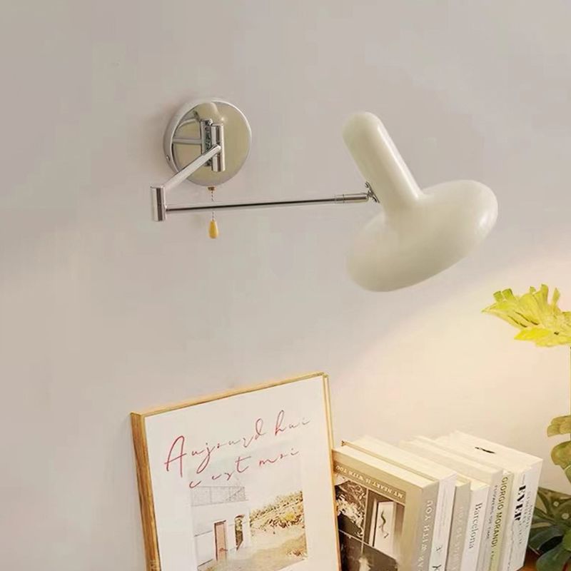 Postmodern Beige Wall Light Fixture with Metallic Shade for Sitting Room