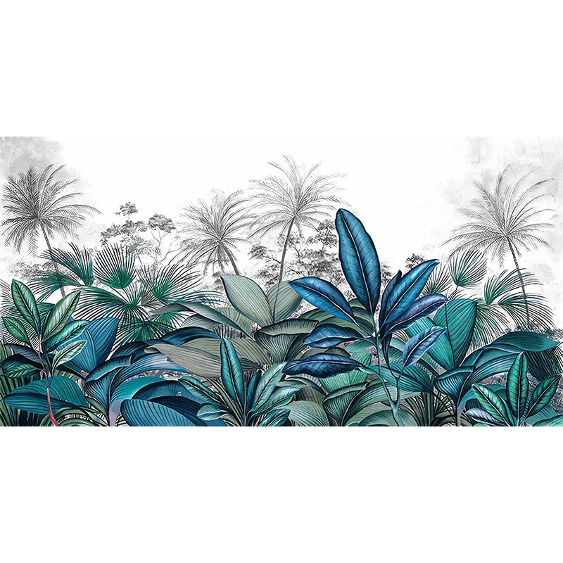 Tropical Plant Ginger Leaf Mural Decal Blue and White Water Resistant Wall Art for Bedroom