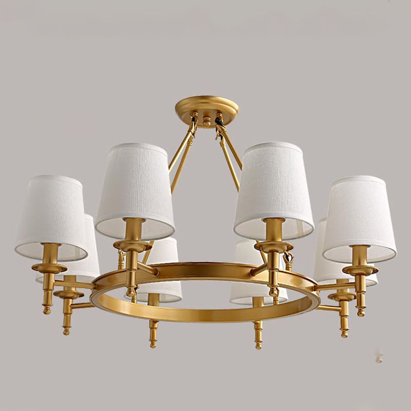 Lustre de lustre vertical américain lustre de plafond en métal avec ombre en tissu