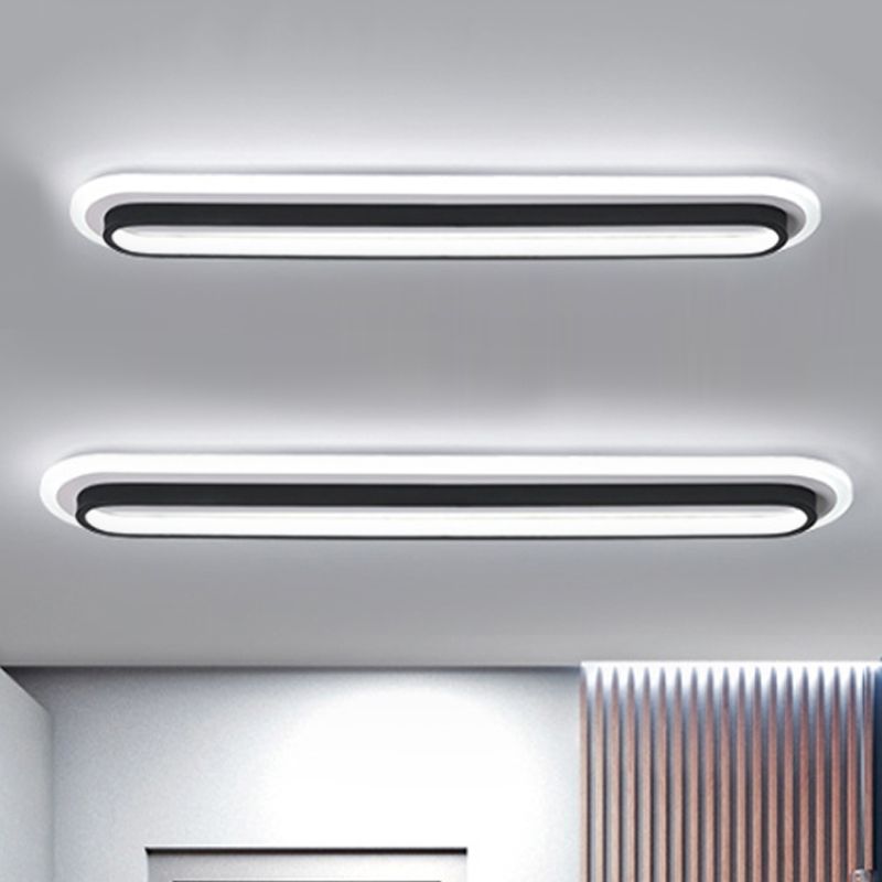 Lámpara de techo empotrada ovalada, lámpara de techo LED de metal contemporánea en blanco y negro con difusor acrílico en luz blanca/cálida, 19"/23"/31" de ancho