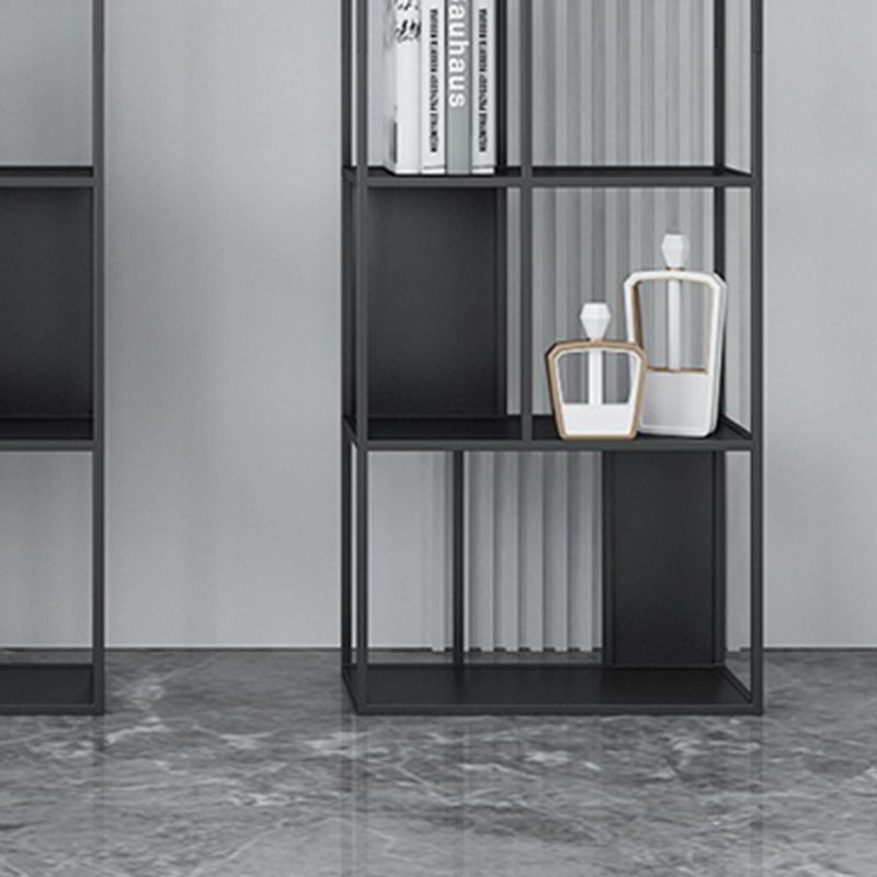 Modern Open Bookcase with Metal Rectangular Shelves for Study Room