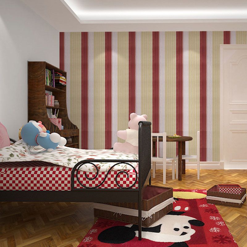 Stripe Wallpaper Roll in Red Plaster Wall Covering for Home Decoration, 48.4 sq ft., Self-Adhesive