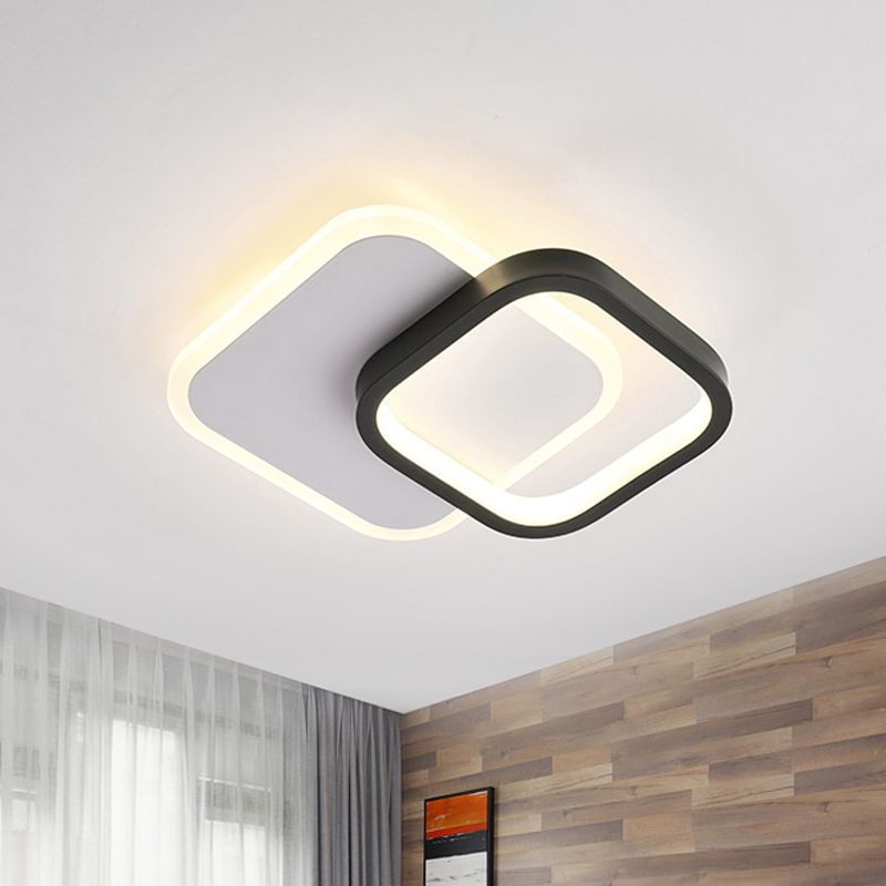 Black-White 2 Squares Small Ceiling Lamp Modern Acrylic LED Flush Mounted Lighting for Corridor