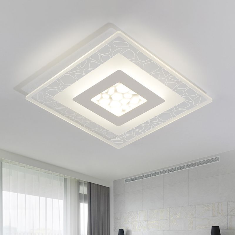 Dunste ronde/vierkante/rechthoekige plafondlamp Minimalistisch acryl Slaapkamer Kleine/grote LED-inbouwlamp met kiezelpatroon in wit
