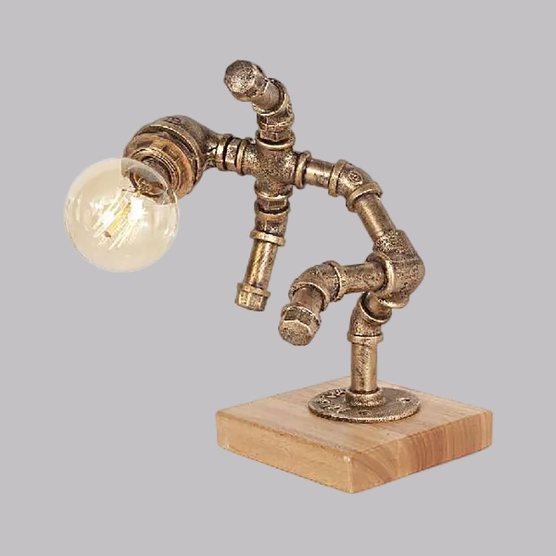 1 Light Table Lighting with Robot Athlete Design Metal Steampunk Style Bedroom Table Lamp in Bronze