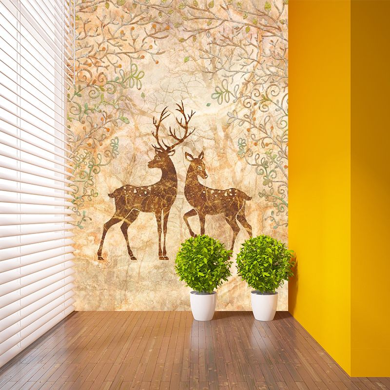 Beige Sika Deers Wall Murals Animal Contemporary Moisture Resistant Wall Decor for Living Room