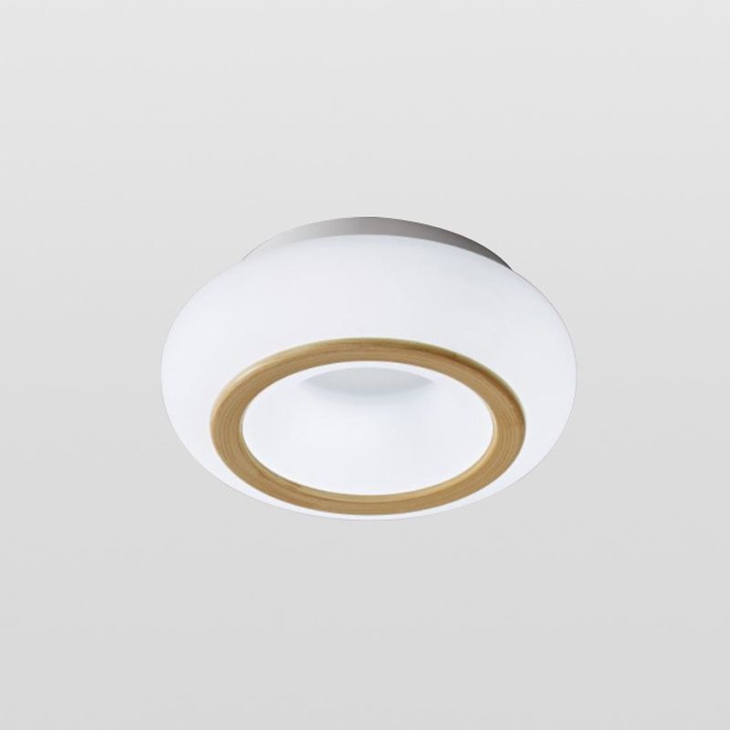 Lámpara de techo pequeña con forma de donut acrílico, luz empotrada LED integrada blanca moderna con vetas de madera