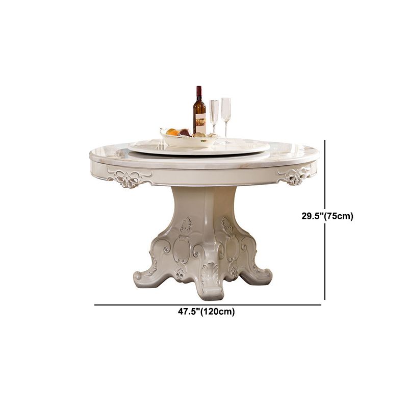 Stone Top Dining Table Round Dining Table with Pedestal Base in White