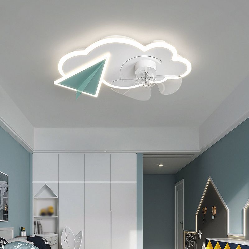 Cloud Semi Flush Mount Ceiling Lamp Cartoon Bedroom LED Ceiling Fan Light