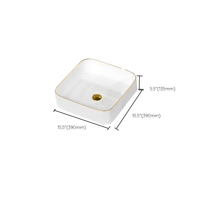 Traditional Vessel Sink Rectangular Porcelain with Overflow And Drain Assembly Wash Stand