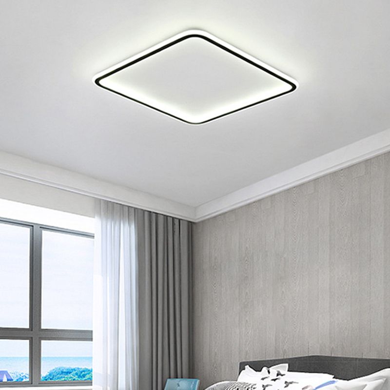 Vierkante Ultradunne LED Flush Mount Lamp Minimalistische Metalen Slaapkamer Flush Mount Plafond Fixture in Zwart