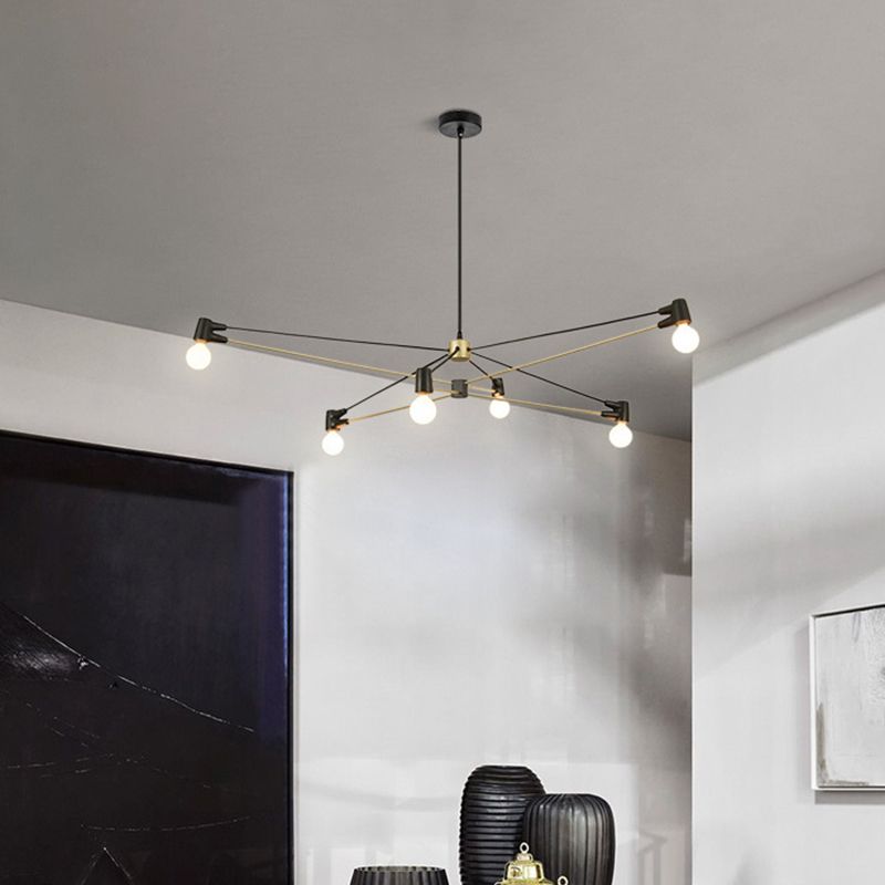 Ligne de croisement minimaliste suspension d'éclairage de la lampe de lustre de salon métallique à 6 balles en noir