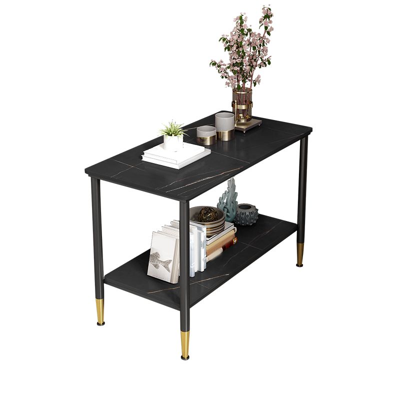 Rectangular Stone 4 Legs Side Table 21.65 Inch Tall One-Shelf End Table