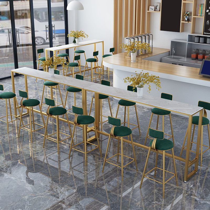 Stone Bar Dining Table Glam Rectangle Bar Table with Trestle Pedestal for Kitchen