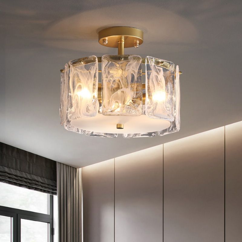 Contemporary Ceiling Lamp Simple Flush Mount Light Fixture with Glass Shade for Bedroom