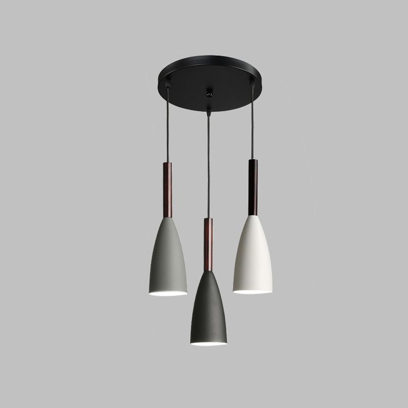 Petite cloche salle à manger suspendue léger fer 3-léger pendentif multi-lampe noir avec canopée ronde
