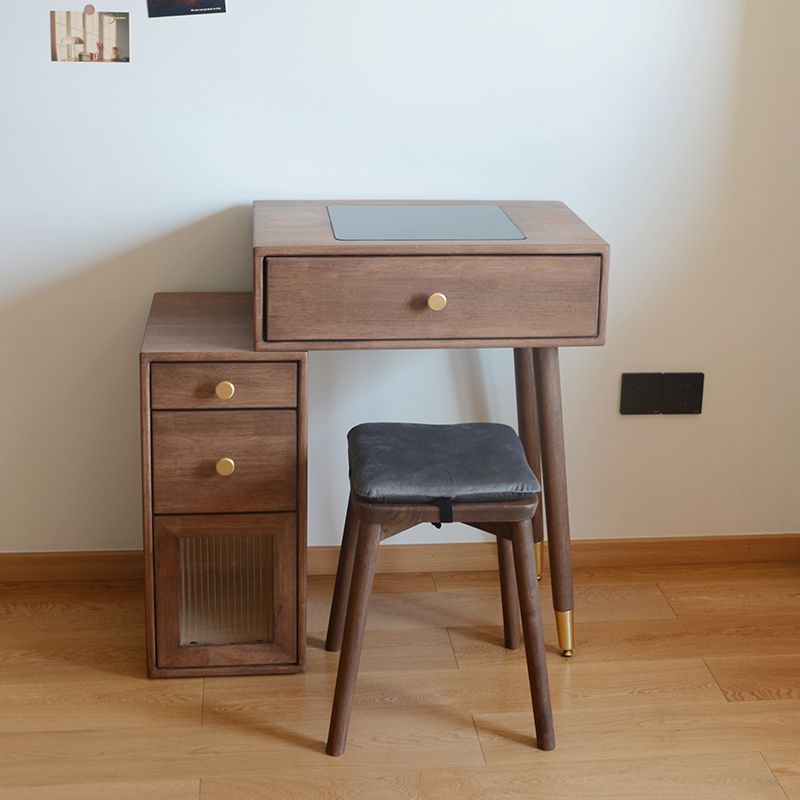 Solid Wood Dresser Table Storage Box Vanity Set with Makeup Table and Stool