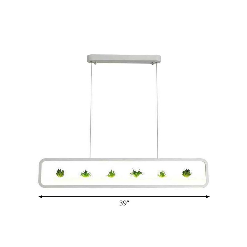 Rectangle Restaurant Island Lamp Artistic Metal LED Hanging Light with Imitation Succulents Deco