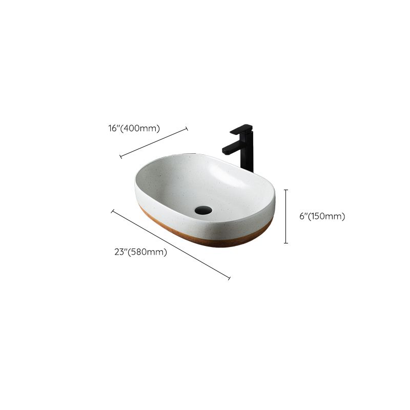 Traditional Bathroom Sink Porcelain Round Vessel with Pop-Up Drain