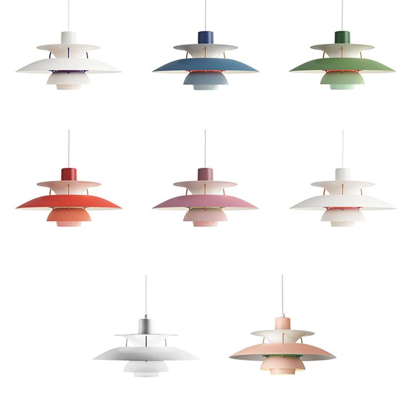 Multilayer Pendant Light Fixture Macaron Aluminum 1-Light Living Room Hanging Light