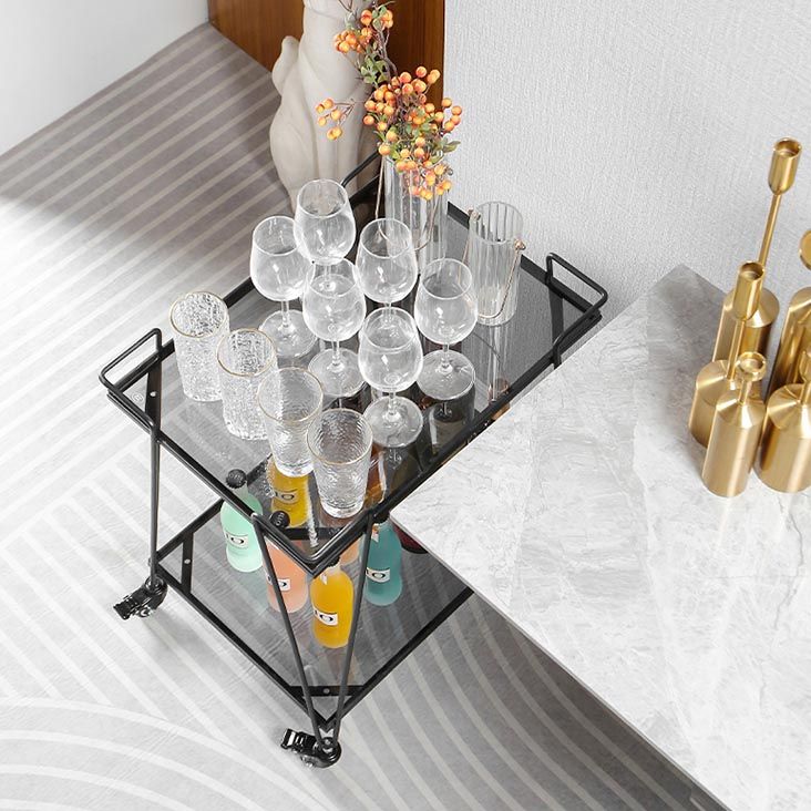 Contemporary 23.62"H Rolling Prep Table Rectangular Metal Prep Table for Dining Room