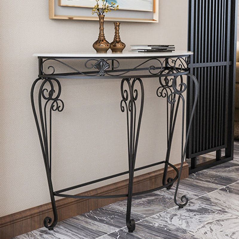 4 Legs Hall Faux Wood Tabletop Half Moon Scratch Resistant and Stain Resistant Console