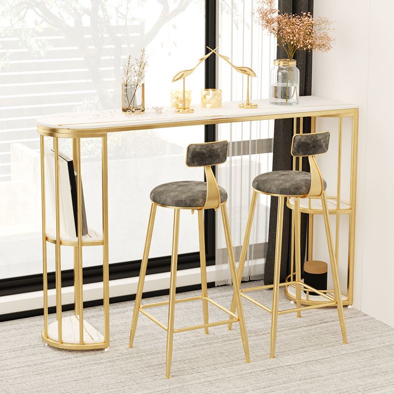 Modern Stone Storage Pub Height Dining Table Double Pedestal Indoor Bar Table, Only Table