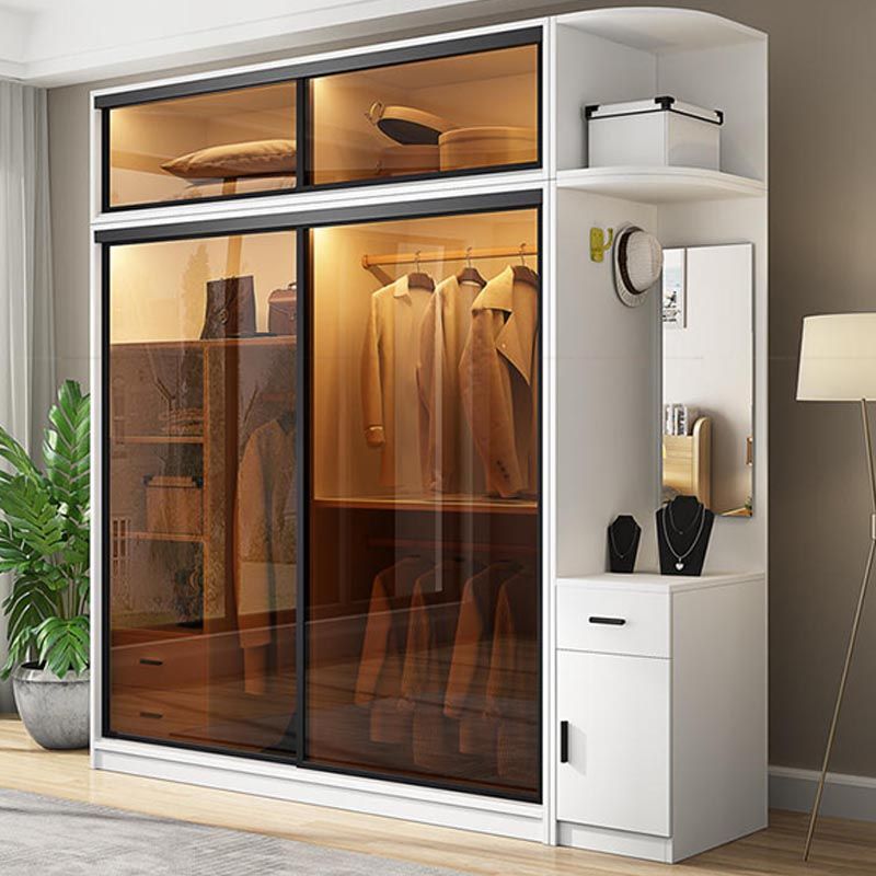 Modern Wardrobe for Home Mirrored Finish Cabinet with Glass Doors