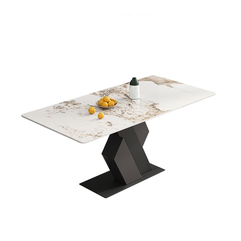 Industrial Sintered Stone Dining Table Rectangle Table with Metal Pedestal Base