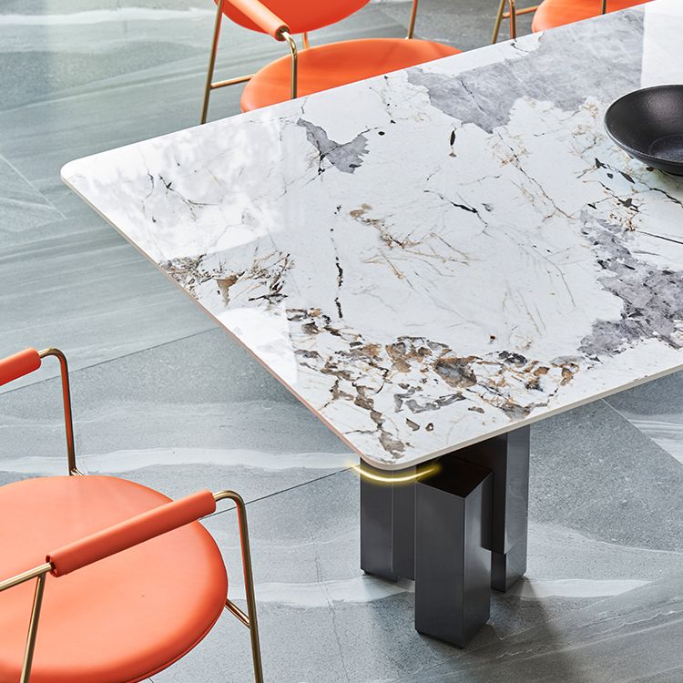 Modern Style Sintered Stone Dining Set with Grey Rectangle Shape Table and Double Pedestal Base