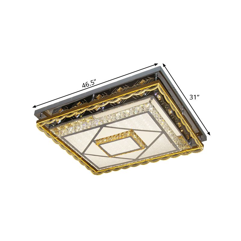 LED Ceiling Mounted Light Contemporary Rectangular Clear Cut Crystal Blocks Flushmount in Nickel