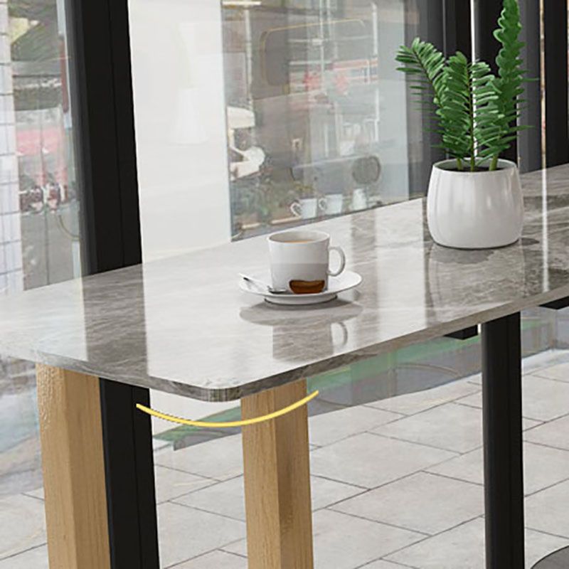 Glam Natural Wood Bar Table Faux Marble Rectangle Top 41.3"H Bistro Table