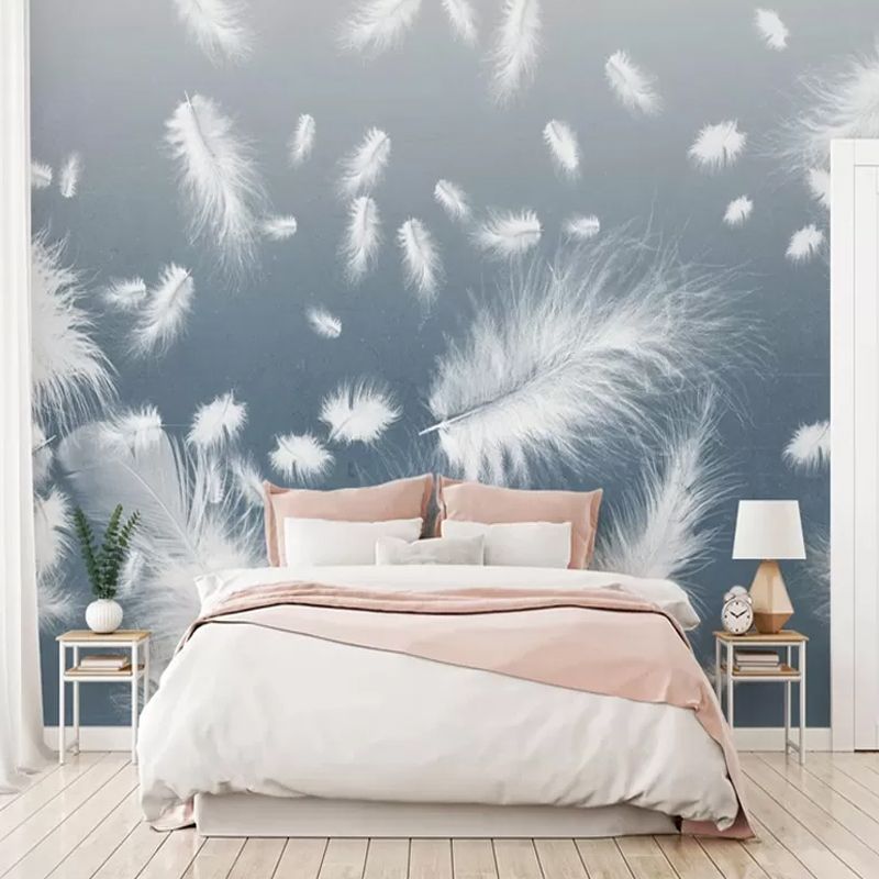 Nordic Feather Wall Mural in Plain White Home Decoration Wall Art, Full Size