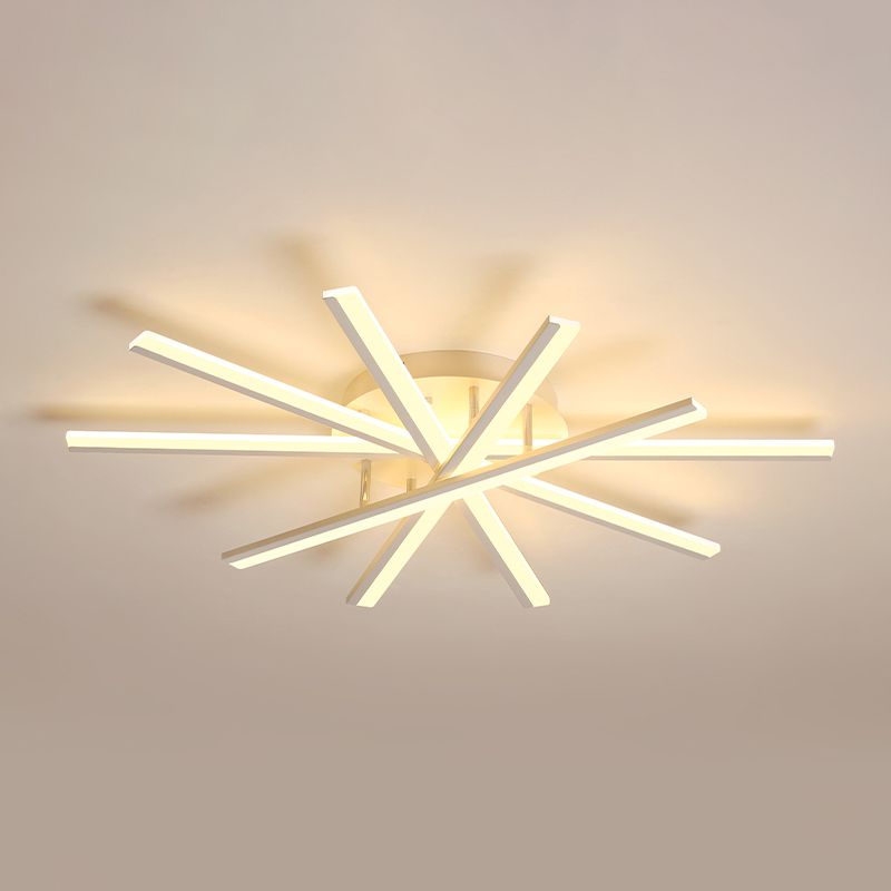Line Shape LED Ceiling Lamp Modern Iron Flush Mount for Study Bedroom