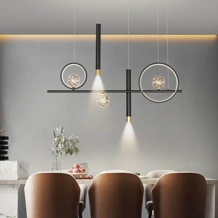 Nuove moderne idee di illuminazione dell'isola a led in metallo Lampada lampadario lineare per sala da pranzo