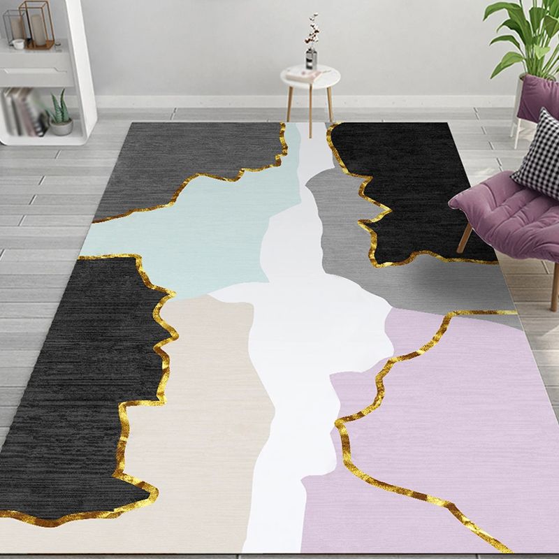 Modernist Colorblock Rug Multicolor Polyester Rug Non-Slip Pet Friendly Washable Are Rug for Bedroom